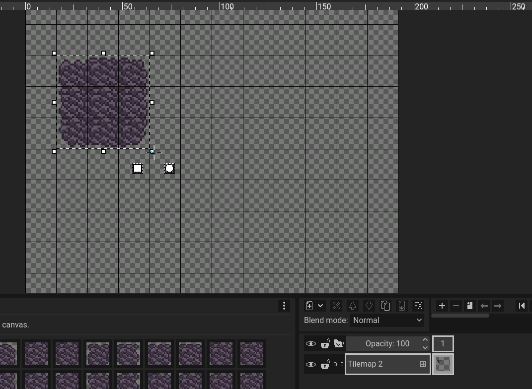 A GIF of a tileset being resized with selection tools, using the draw tiles mode.